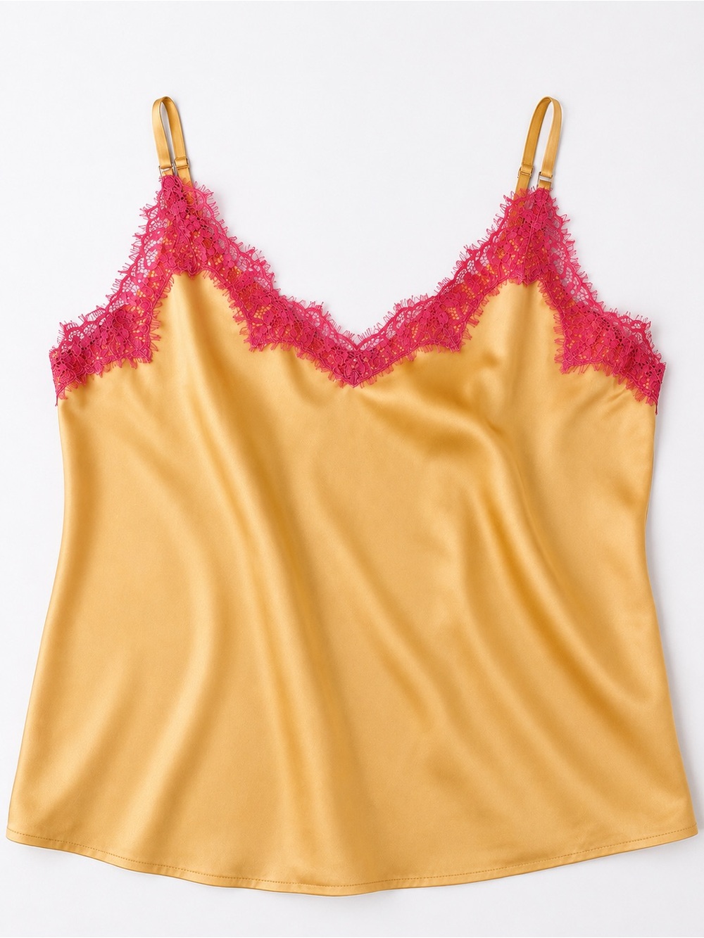cupcakes & cashmere Gold Satin Cami with Pink Lace